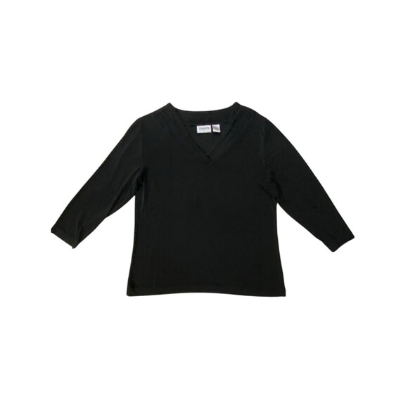 Chicos Travelers Womens Tunic Top Size 2 (US L/12) Black Stretch Blouse 3/4 Slv - Picture 10 of 11